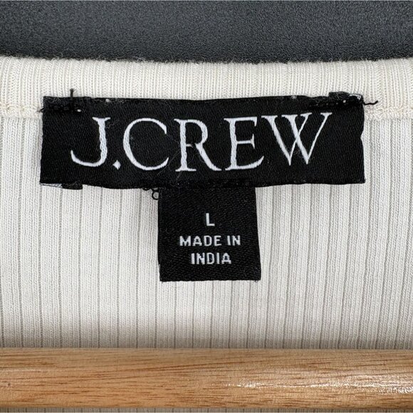 J.Crew Womens Vintage Rib T-shirt Cotton Poplin Puff Sleeves L Cream Modal Blend - Picture 3 of 8